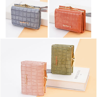 Triple Fold Wallet For Women Buckle Leather Portable Small Purse