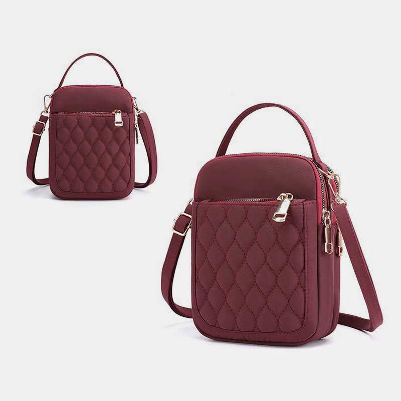 Small Crossbody Purse for Women Triple Zip Cell Phone Quilted Handbag