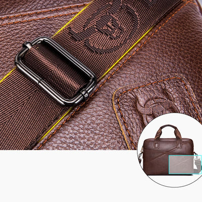 Briefcase For Men Business Solid Color Genuine Leather Crossbody Bag