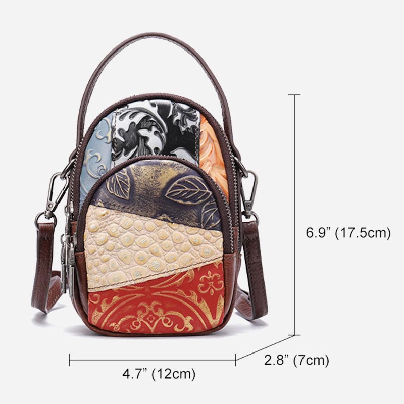 Phone Bag For Women Color Random Stitching Leather Crossbody Bag