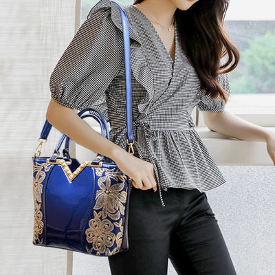 Tote Bag For Women Embroidered Sequin Diamond Patent Leather Handbag