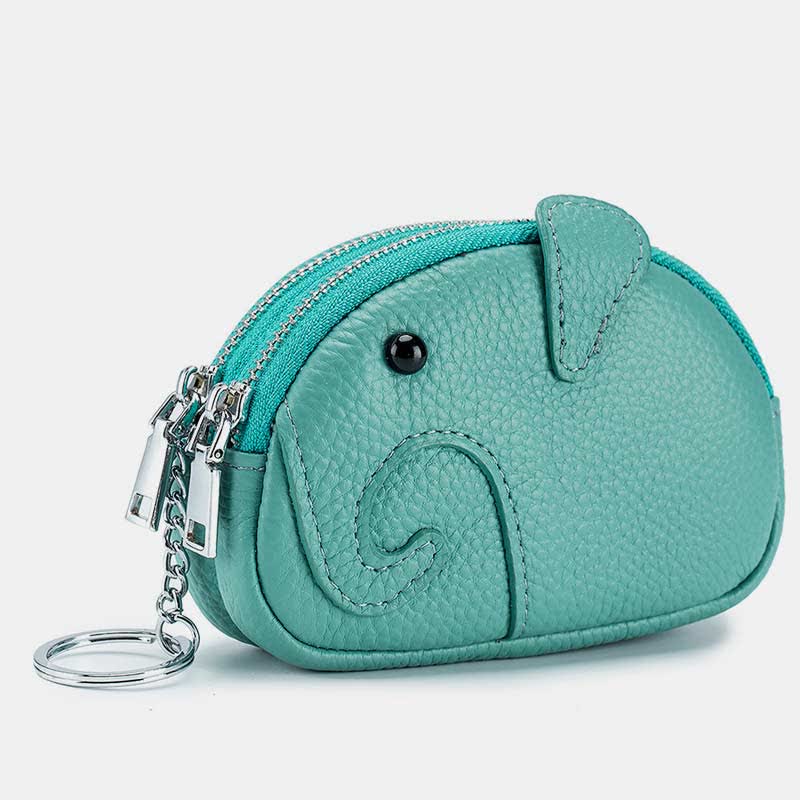 Genuine Leather Cute Elephant Coin Purse Zip Change Wallet Pouch