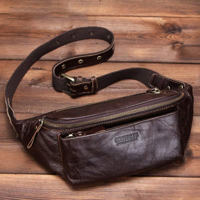 Genuine Leather Waist Bag Chest Bag with Adjustable Belt