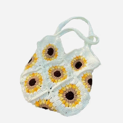 Cute Sunflower Handbag Crochet Hand Woven Shoulder Bag For Women