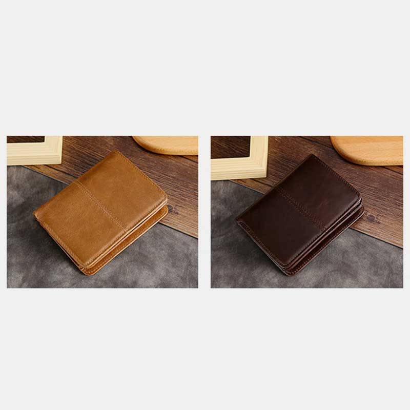 Men Bifold Wallet Real Leather RFID Blocking Short Wallet Coin Purse