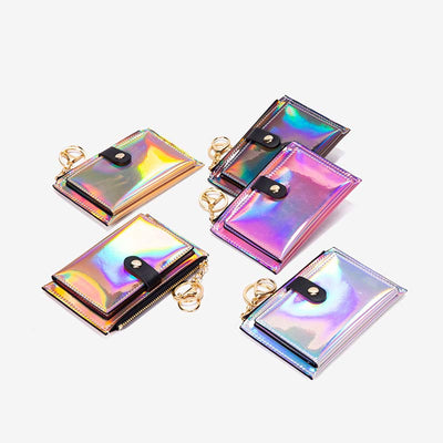 Iridescent Laser Minimalist Card Holder Coin Pouch Wallet for Women Girls