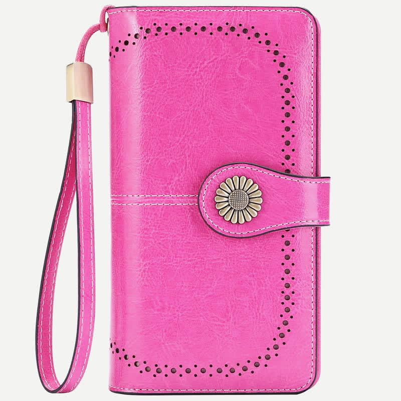 Women RFID Blocking Leather Wallet Multi-slot Credit Card Holder Clutch