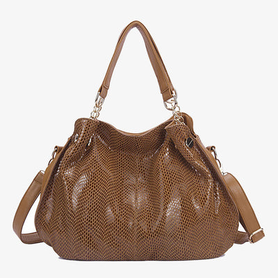 Glossy Snakeskin Grain Tote For Women Genuine Leather Handbag