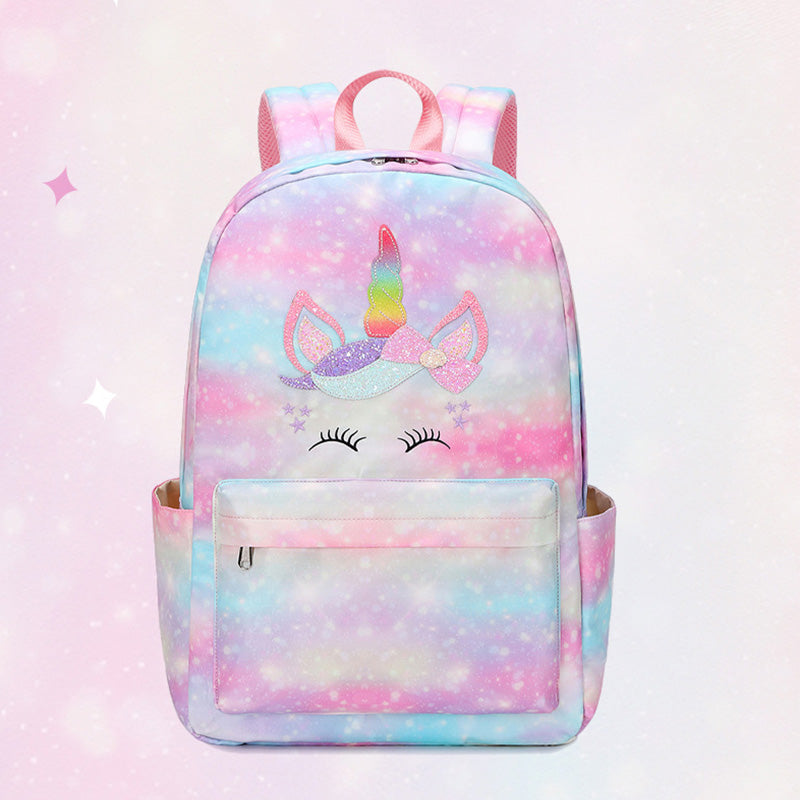 Unicorn School Backpack for Girls Kids Elementary Bookbag Lunch Bag Set