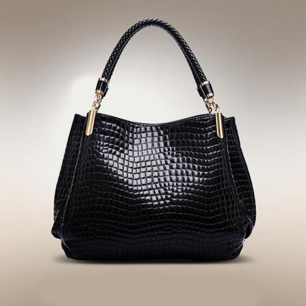 Minimalist Women Top-Handle Bag Crocodile Pattern Vegan Leather Bag