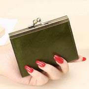 Genuine Leather Small Wallet Kiss Lock Change Coin Purse Card Holder