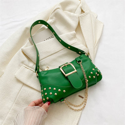 Shoulder Bag For Women Rivet Punk Solid Color Party Bag