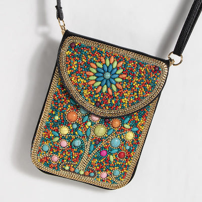 Bohemian Phone Bag Women Shell Flowers Pattern Magnetic Crossbody Bag