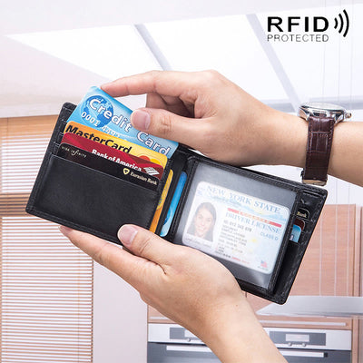 Mens RFID Leather Wallet Multiple Card Slots Short Money Clip