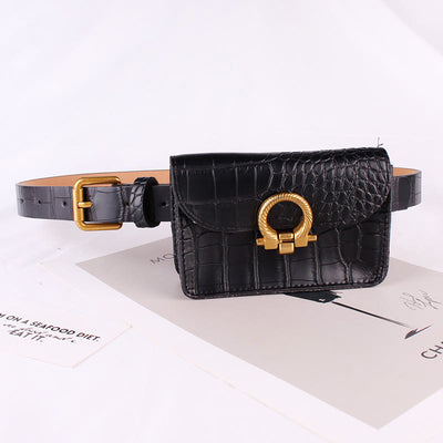 Stylish Waist Bag Retro Crocodile Print Mini Belt Purse