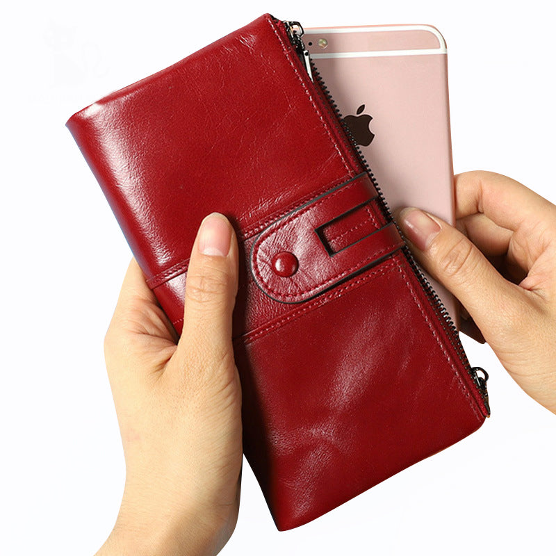 Genuine Leather RFID Long Wallet for Women