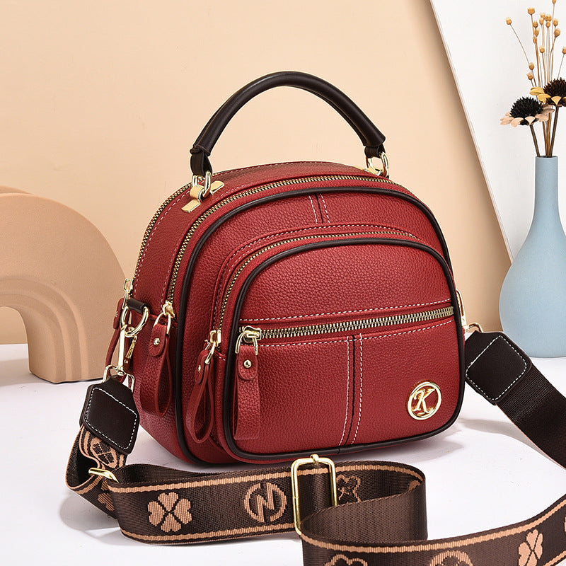 Double Compartment Round Handbag For Women Dating Leather Crossbody Purse