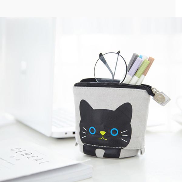 Cute Cat Pattern Appealable Canvas Daily Pencil Case Storage Bag