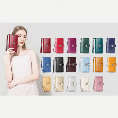 Women RFID Blocking Leather Wallet Multi-slot Credit Card Holder Clutch