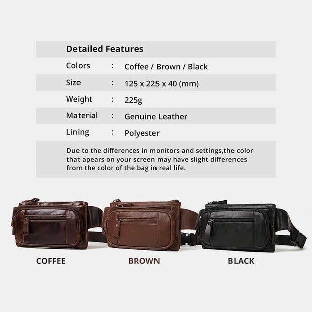 Genuine Leather 3 Layer Multi-Use Waist Pack Sling Bag