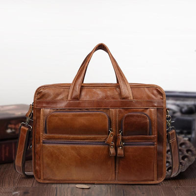 Men's Genuine Leather Briefcase 15.6" Business Laptop Bag with Crossbody Strap