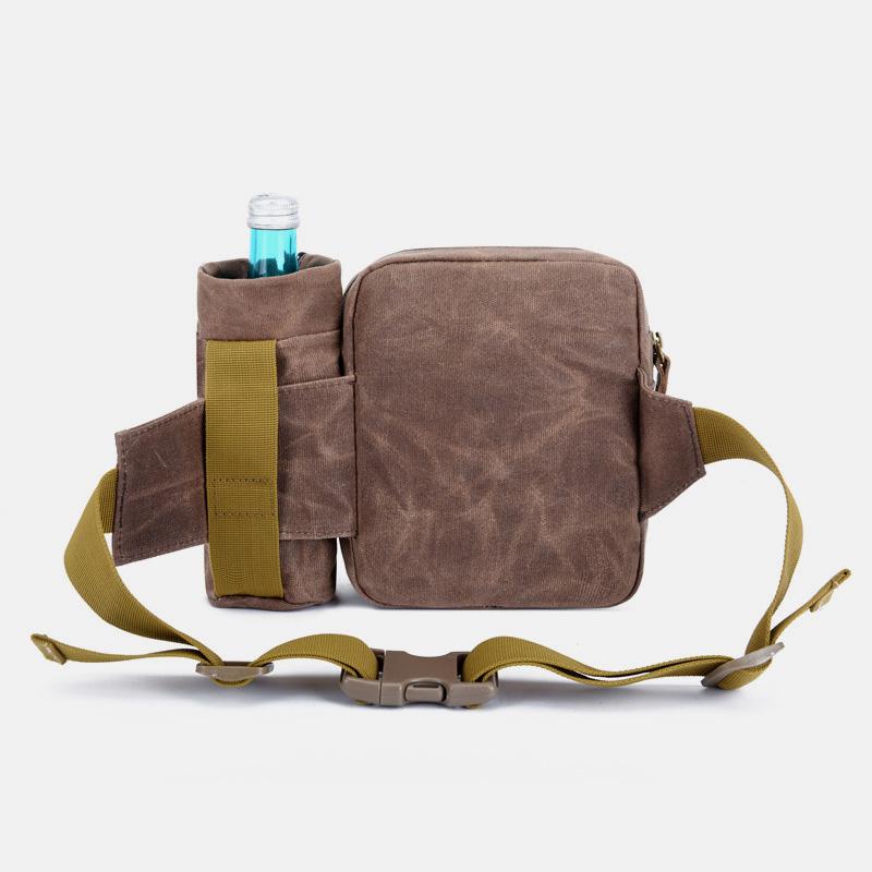 Canvas Belt Bag for Women Men Waist Bag Chest Bag with Bottle Pocket