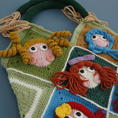 Cute Cartoon Girl Tote Crochet Shoulder Bag For Women