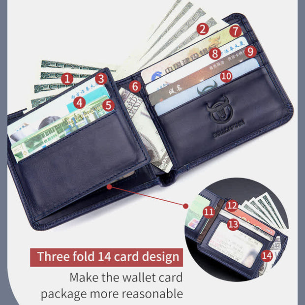 RFID Trifold Genuine Leather Large Capacity Wallet