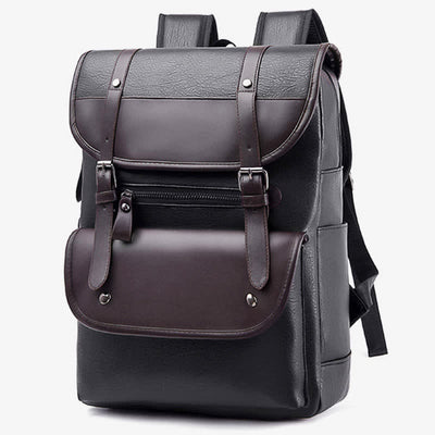 Leather Laptop Backpack for Men Large Capacity College Travel Office Daypack