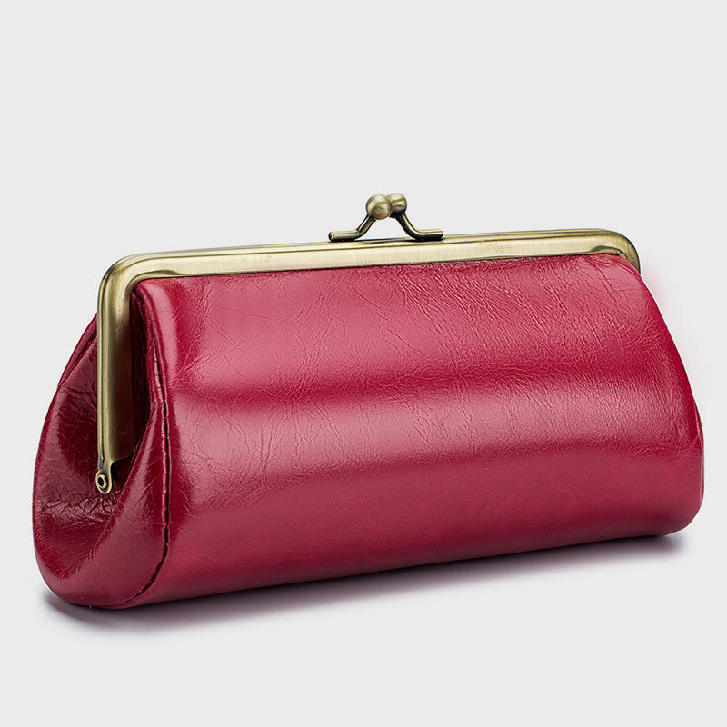 Clutch For Women Retro Simple Genuine Leather Clip Evening Bag