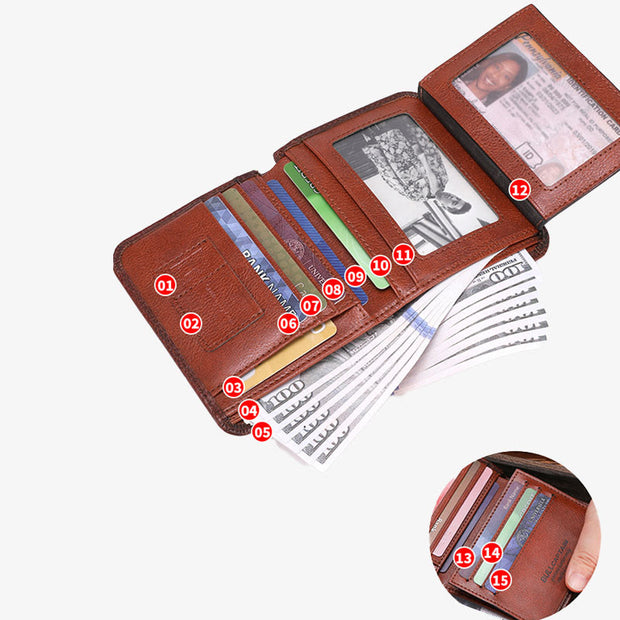 Wallet For Men Genuine Leather Vertical Multiple Slot Short Purse