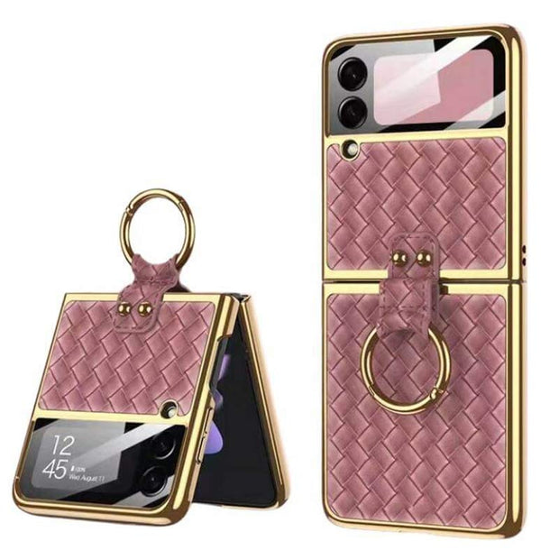 Samsung Galaxy Z Flip 3  Leather Woven Phone Case with Ring Holder