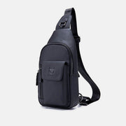 Genuine Leather Sling Chest Bag with Earphone Hole