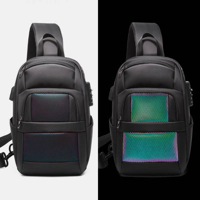 Anti-theft Reflective Sling Bag Men One-Shoulder Backpack with USB Charging Port