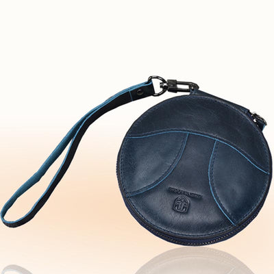 Round Coin Purse Retro Cute Leather Wallet Wrist Bag