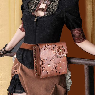 Retro Waist Bag For Women Gear Shape Square Phone Bag