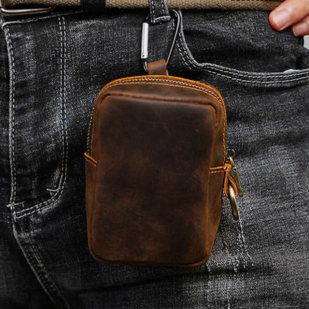 Genuine Leather Zipper Coin Purses Pouch for Women Men with Belt Loop