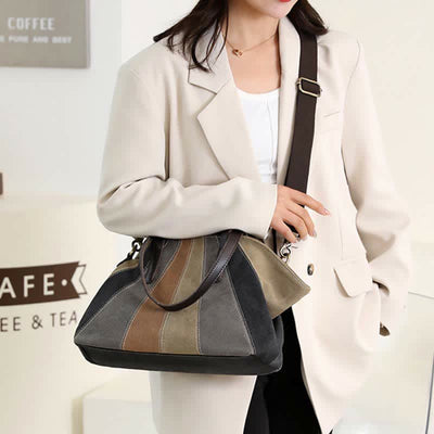 Women Ladies Colorblock Hobo Handbag Canvas Daily Purse Shoulder Tote