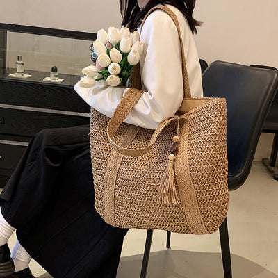 Large Capacity Tote For Women Summer Vacation Straw Shoulder Bag