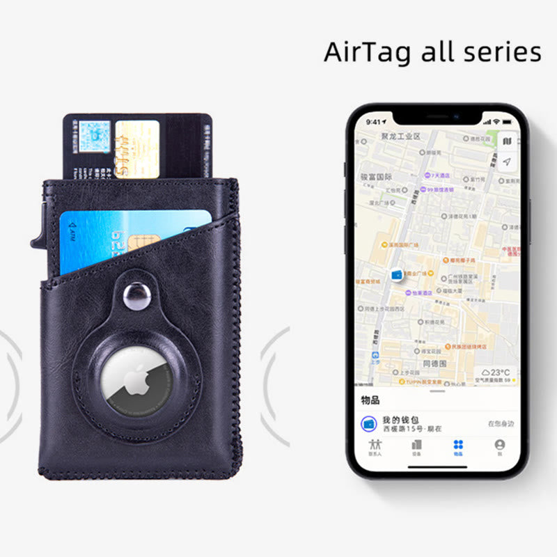 RFID Tracker Wallet Anti-theft Retro Pu Leather Airtag Compatible