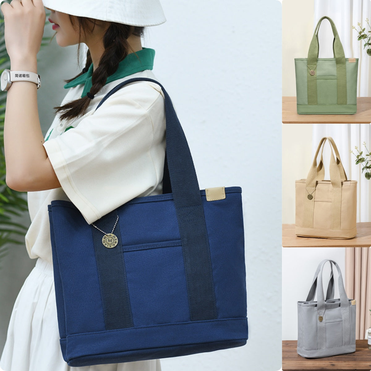 Large Underarm Tote For Women Durable Canvas Handbag With Zipper