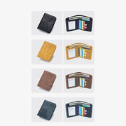 Mens RFID Bifold Trifold Wallet Plain Color Leather Multifunctional Purse