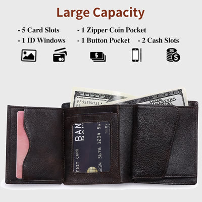 Men Vertical Wallet RFID Blocking Bifold Leather Gentle Purse