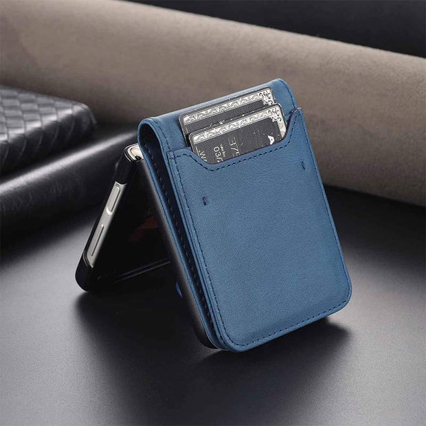 Genuine Leather Phone Holder Wallet Case For Galaxy Z Flip3 / Flip2 With Card Holder