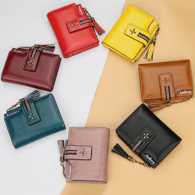 Short Bifold Wallet Retro Multi Slot Women Leather Purse