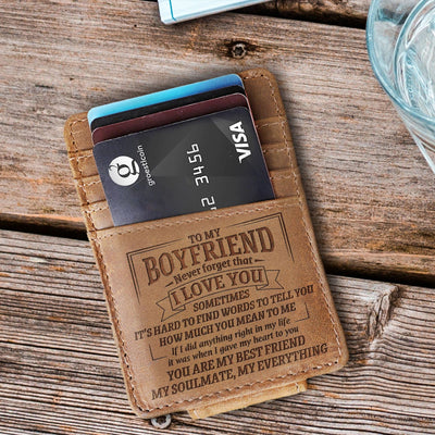 Words Engraved Small Wallet For Men Gift Thin Card Holder