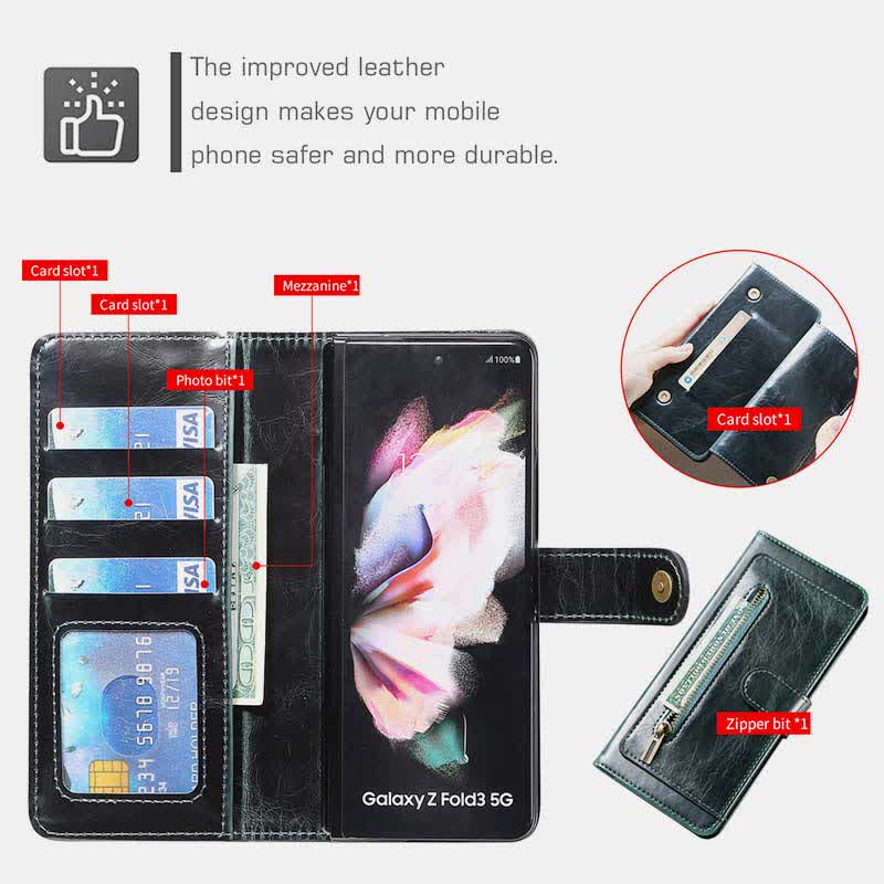 Z Fold 4 /3 Case Wallet for Women Men PU Leather Flip Kickstand Phone Cover