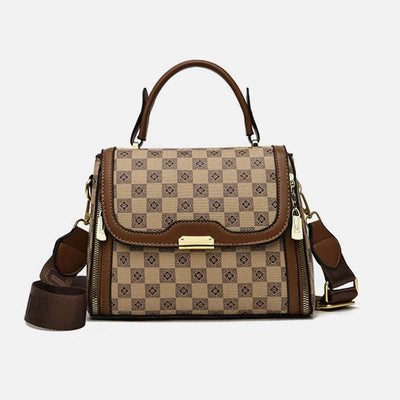 British Elegant Handbag Women Checkerboard Pattern Crossbody Leather Purse