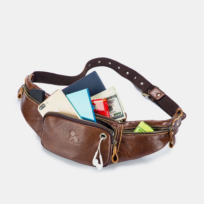 Retro Multi-Pocket Multifunctional Sling Bag Waist Bag