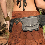Waist Bag For Women Vintage Riveted Zipper Adjustable Belt Satchel